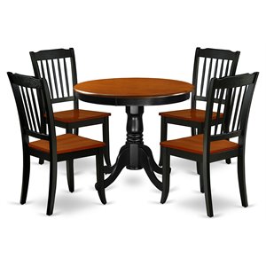 East West Furniture Antique 5-piece Dining Set w/ Slatted Chairs in Black/Cherry