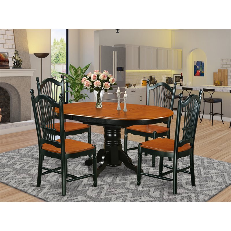 East West Furniture Avon 5-piece Dining Set with Wood Seat in Black/Cherry