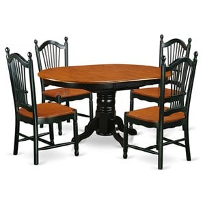 East West Furniture Avon 5-piece Dining Set with Wood Seat in Black/Cherry