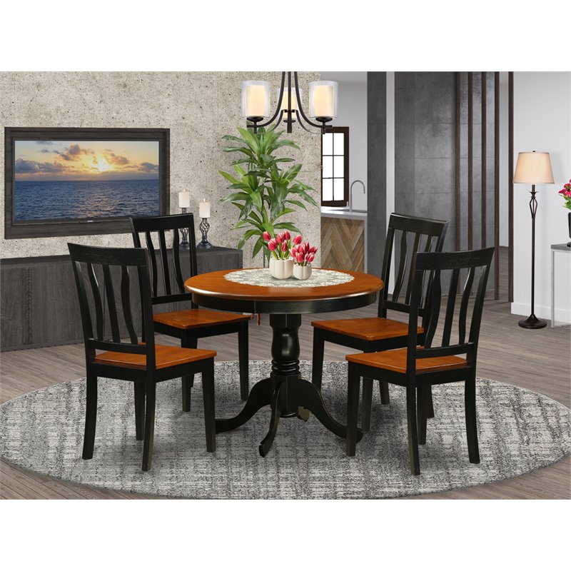 East West Furniture Antique 5-piece Wood Chairs and Table in Black and Cherry