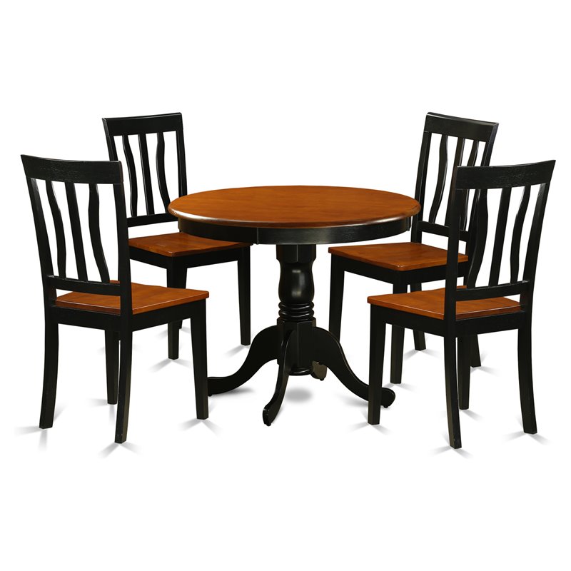 East West Furniture Antique 5-piece Wood Chairs and Table in Black and Cherry