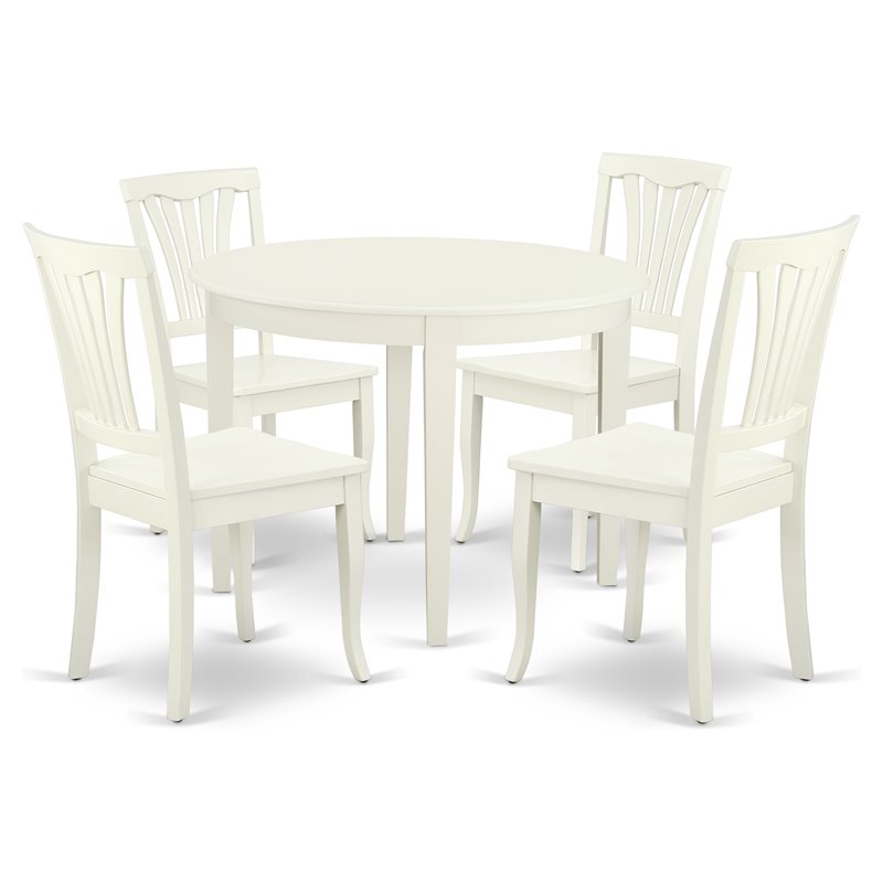 East West Furniture Boston 5-piece Dining Set with Slatted Chairs in Linen White