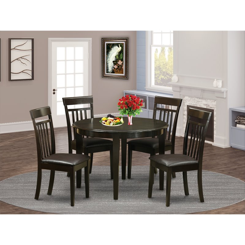 East West Furniture Boston 5-piece Wood Kitchen Table Set in Cappuccino