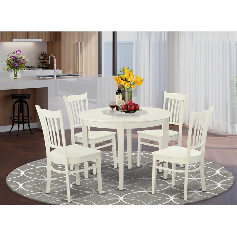 East West Furniture Boston 5-piece Wood Dining Table Set in Linen White