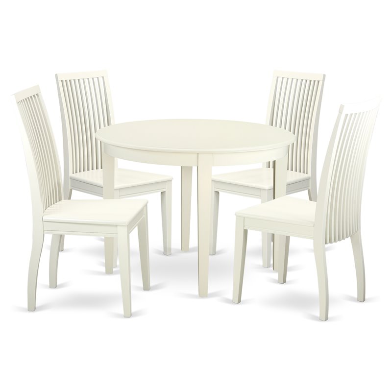 East West Furniture Boston 5-piece Dining Set with Leather Seat in Linen White