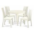 East West Furniture Boston 5-piece Dining Set with Leather Seat in Linen White