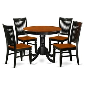 East West Furniture Antique 5-piece Wood Seat Chairs and Table in Black/Cherry
