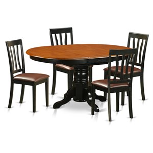east west furniture avon 5-piece dining set with leather chairs in black/cherry