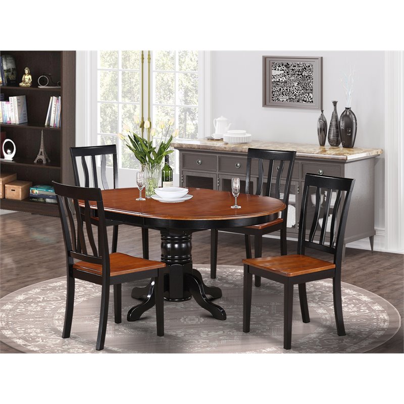 East West Furniture Avon 5-piece Dining Set with Oval Table in Black and Cherry