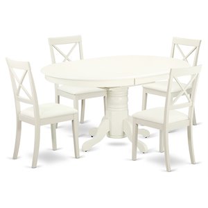East West Furniture Avon 5-piece Dining Set with Faux Leather Chairs in White