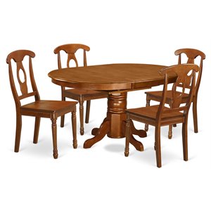 East West Furniture Avon 5-piece Wood Table and Dining Chair Set in Saddle Brown