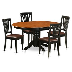 east west furniture avon 5-piece wood dining table set in black and cherry