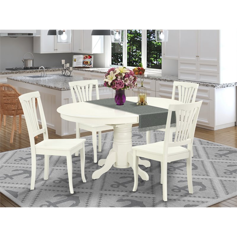 East West Furniture Avon 5-piece Wood Dining Set with Oval Table in Linen White