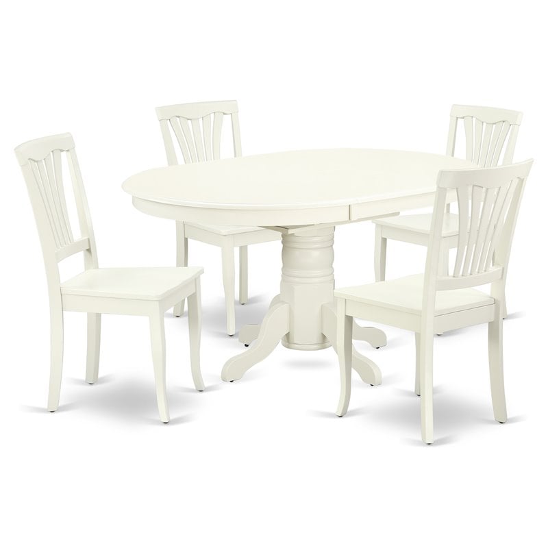 East West Furniture Avon 5-piece Wood Dining Set with Oval Table in Linen White