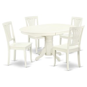 East West Furniture Avon 5-piece Wood Dining Set with Oval Table in Linen White