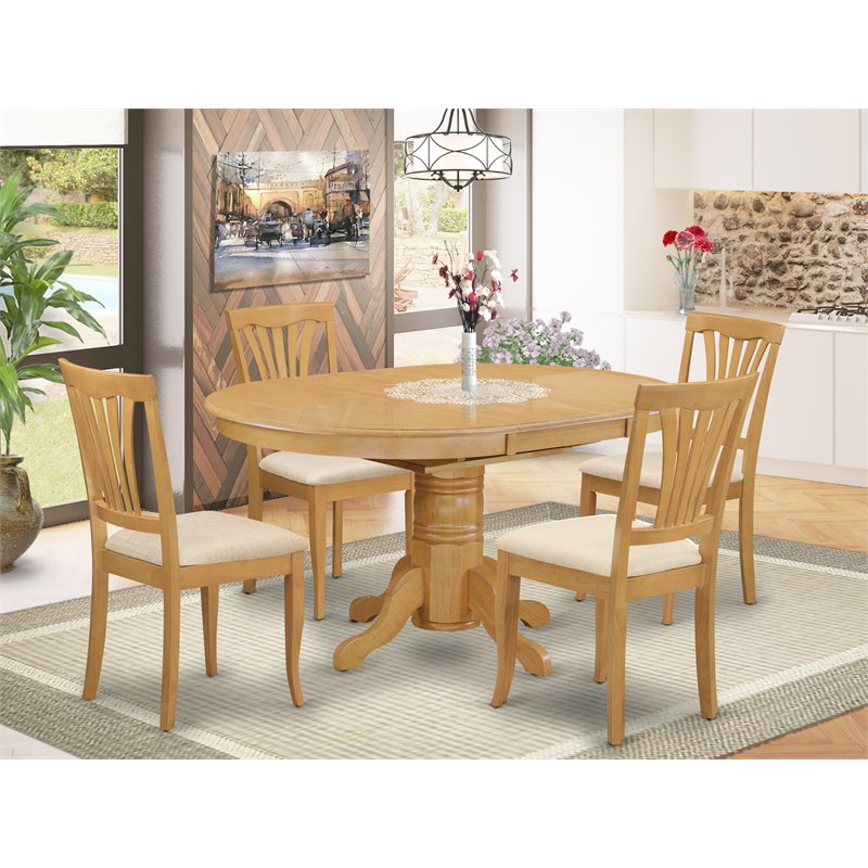 East West Furniture Avon 5-piece Wood Dining Chairs and Oval Table in Oak