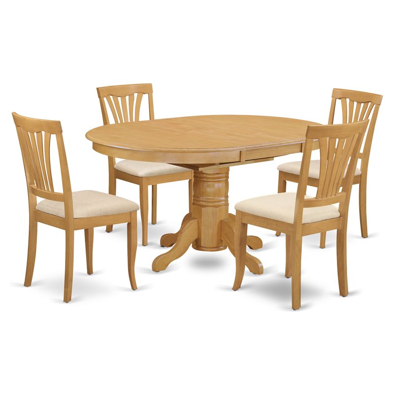 East West Furniture Avon 5-piece Wood Dining Chairs and Oval Table in Oak