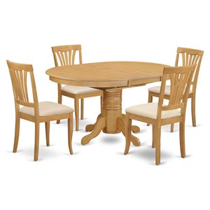 East West Furniture Avon 5-piece Wood Dining Chairs and Oval Table in Oak
