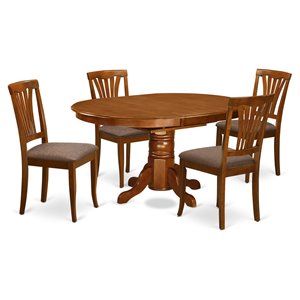east west furniture avon 5-piece dining set with fabric chairs in saddle brown