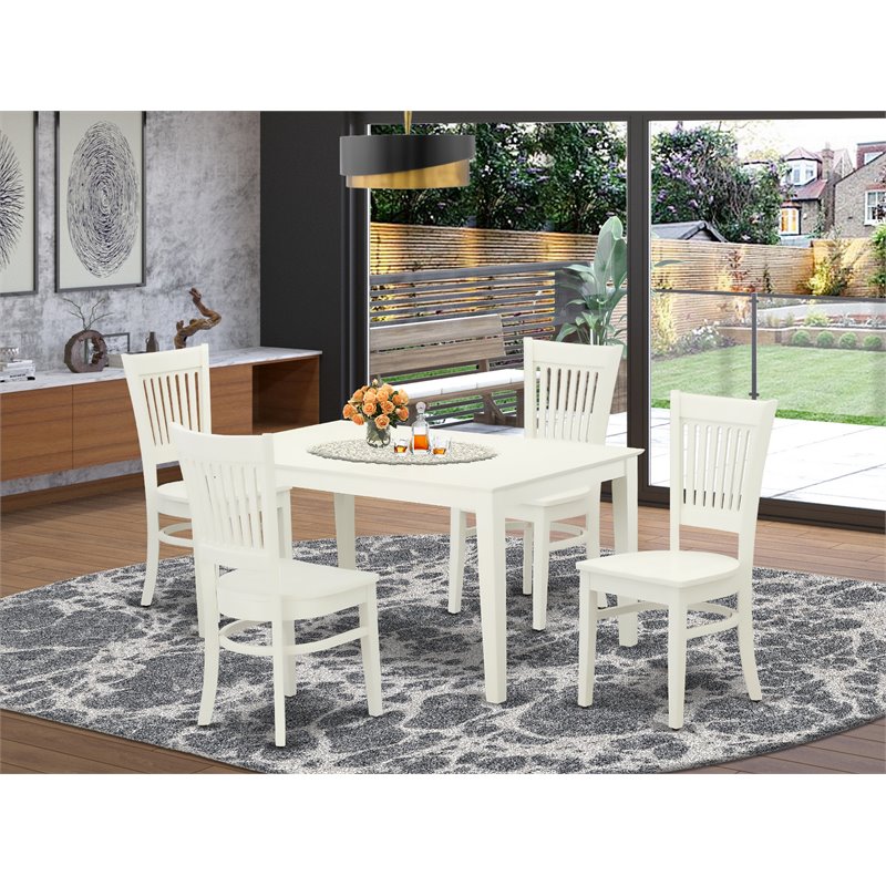 East West Furniture Capri 5-piece Dining Set with Slatted Back in Linen White