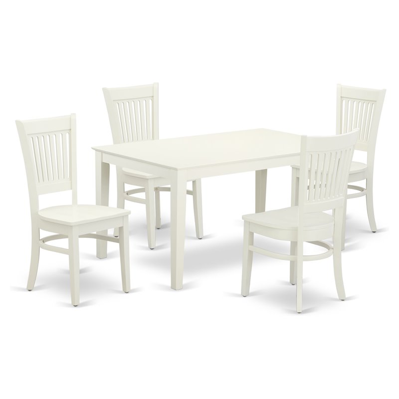 East West Furniture Capri 5-piece Dining Set with Slatted Back in Linen White
