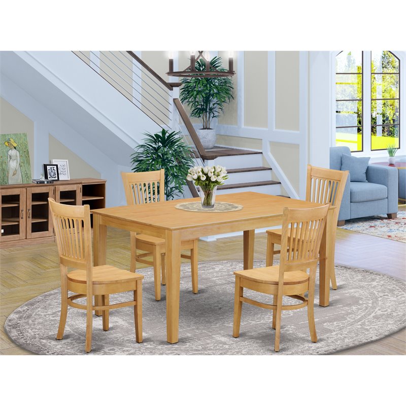 East West Furniture Capri 5-piece Wood Kitchen Table and Chairs in Oak