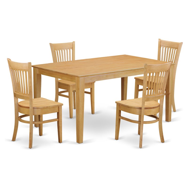 East West Furniture Capri 5-piece Wood Kitchen Table and Chairs in Oak
