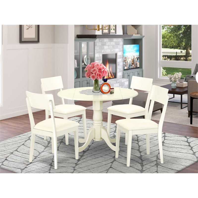 East West Furniture Dublin 5-piece Wood Dining Set with Leather Seat in White