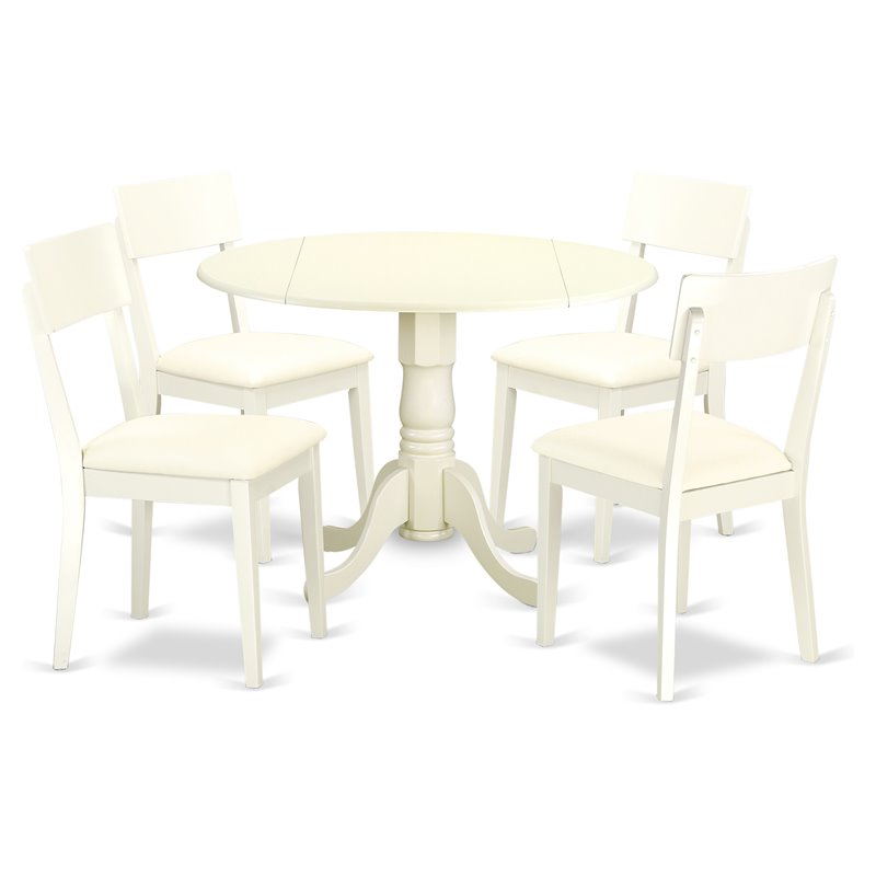 East West Furniture Dublin 5-piece Wood Dining Set with Leather Seat in White