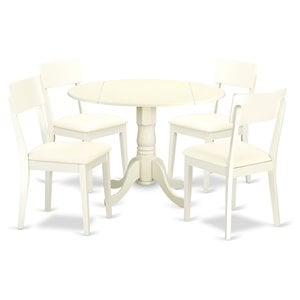East West Furniture Dublin 5-piece Wood Dining Set with Leather Seat in White