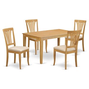 East West Furniture Capri 5-piece Wood Table and Dinette Chair Set in Oak