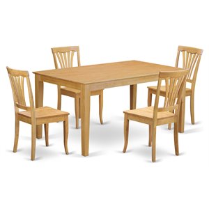 East West Furniture Capri 5-piece Wood Dining Table and Chair Set in Oak