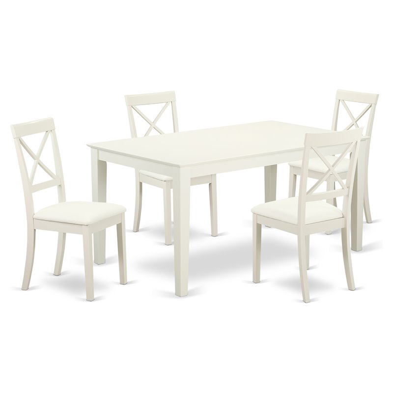 East West Furniture Capri 5-piece Wood Dining Table Set in Linen White