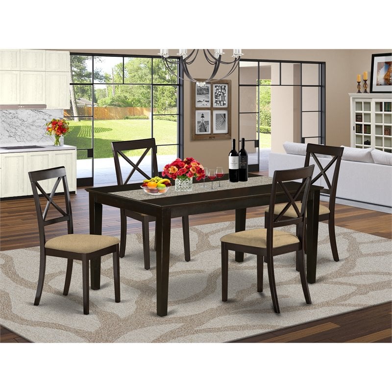 East West Furniture Capri 5-piece Wood Dining Table Set in Cappuccino