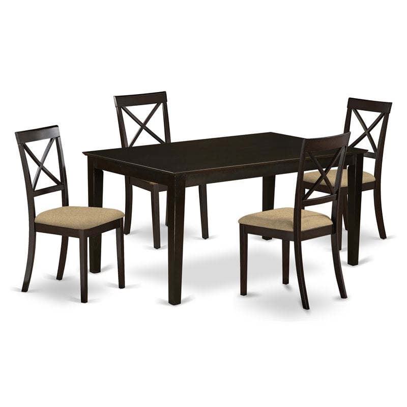 East West Furniture Capri 5-piece Wood Dining Table Set in Cappuccino
