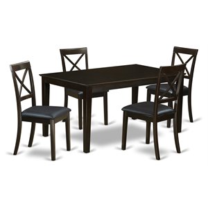 East West Furniture Capri 5-piece Dining Set with Leather Seat in Cappuccino