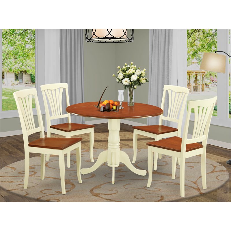 East West Furniture Dublin 5-piece Wood Dining Set with Round Table in Cherry