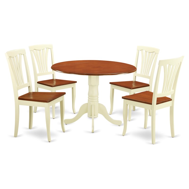East West Furniture Dublin 5-piece Wood Dining Set with Round Table in Cherry
