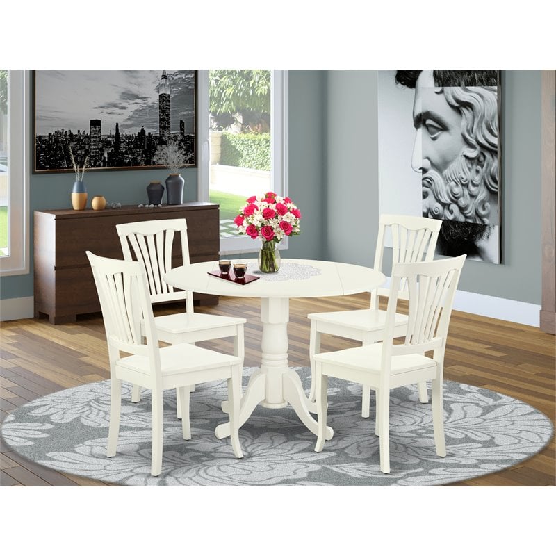 East West Furniture Dublin 5-piece Wood Dining Set with Slatted Chairs in White