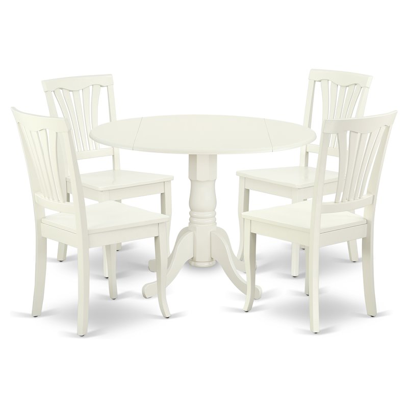 East West Furniture Dublin 5-piece Wood Dining Set with Slatted Chairs in White