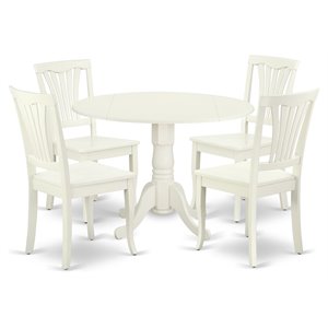 East West Furniture Dublin 5-piece Wood Dining Set with Slatted Chairs in White