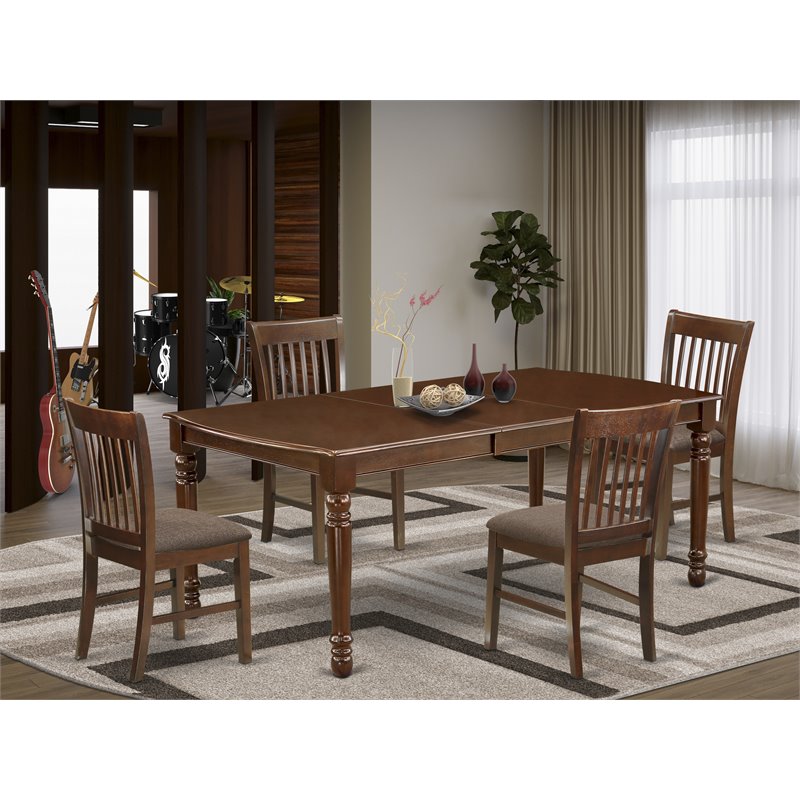 East West Furniture Dover 5-piece Wood Dining Set with Cushion Seat in Mahogany