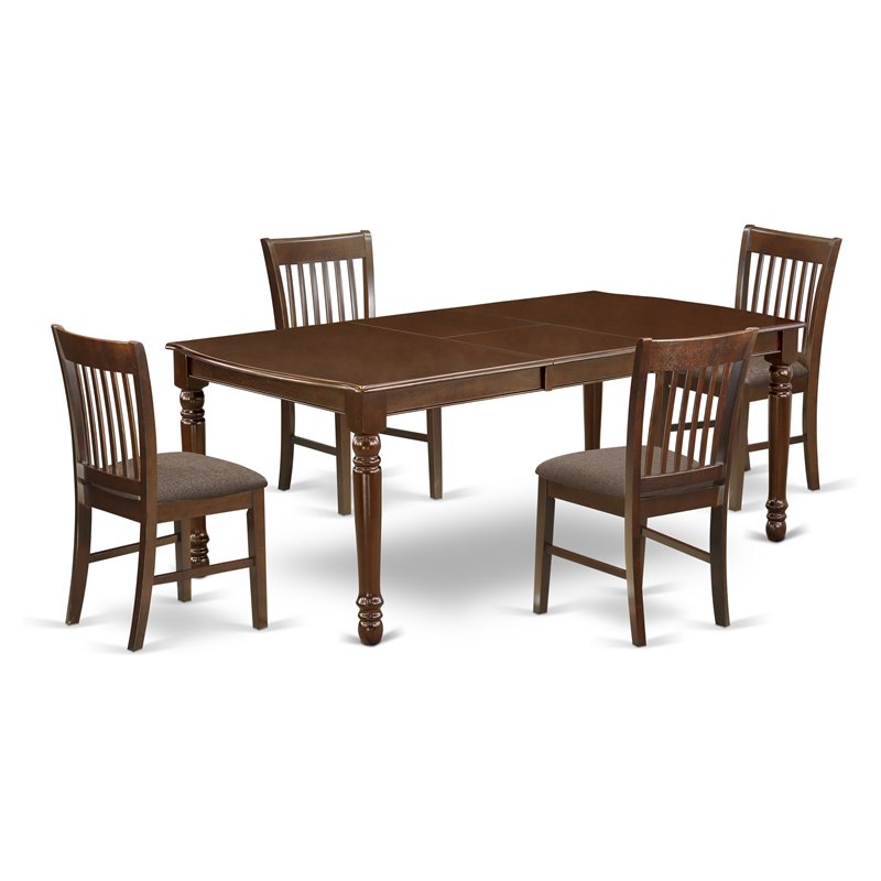 East West Furniture Dover 5-piece Wood Dining Set with Cushion Seat in Mahogany