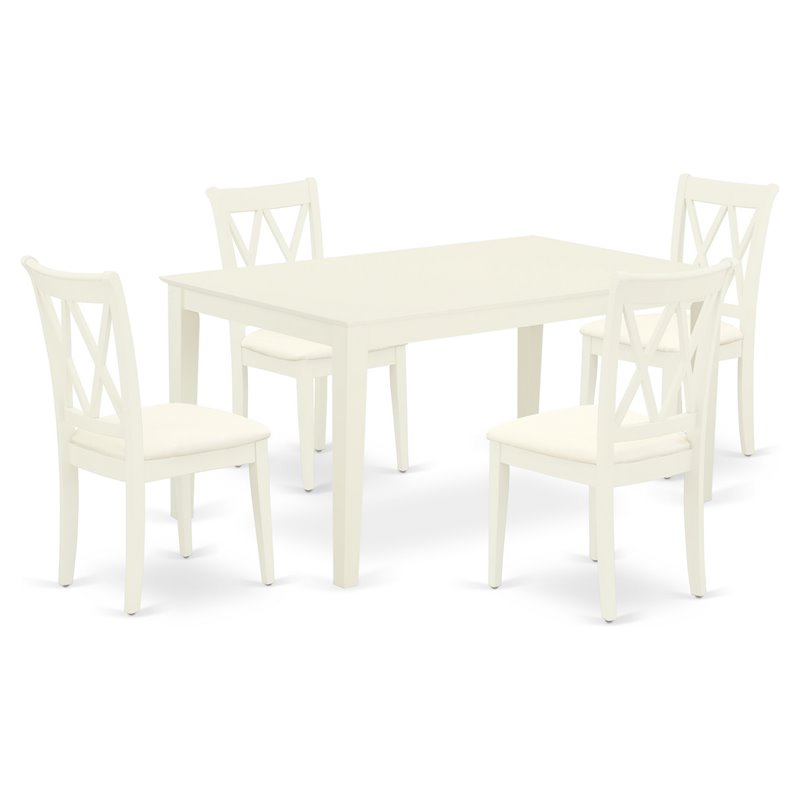 East West Furniture Capri 5-piece Wood Dining Set with Fabric Seat in White