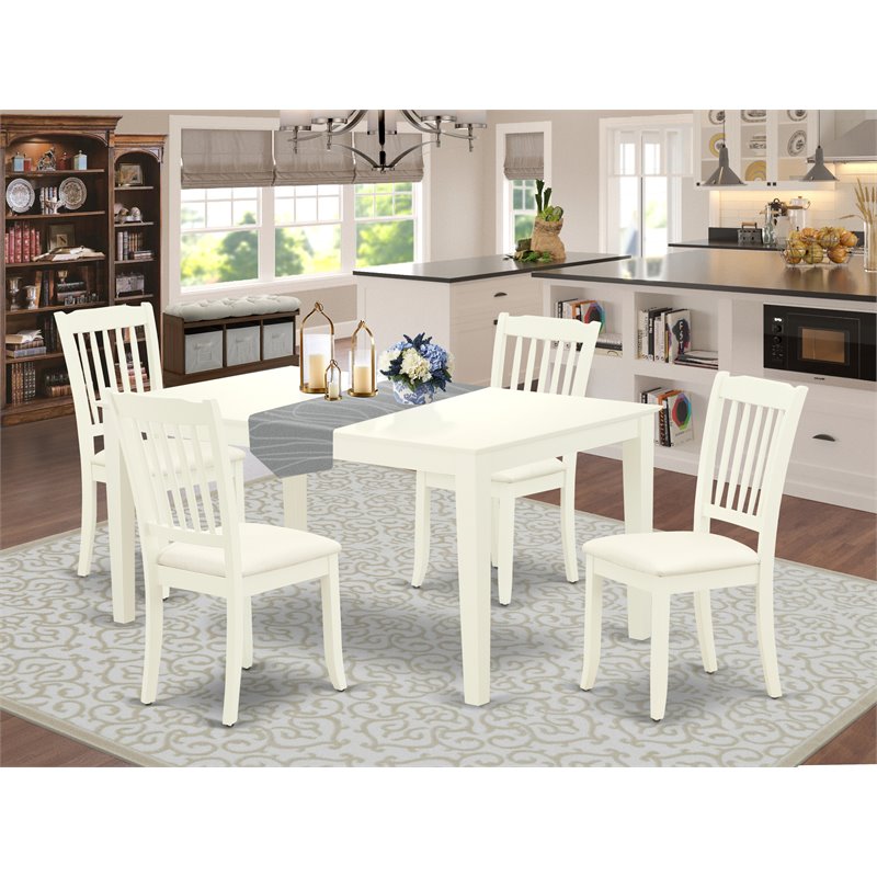 East West Furniture Capri 5-piece Wood Dining Set with Linen Seat in White