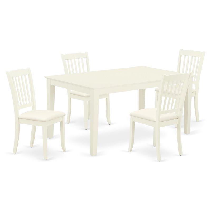 East West Furniture Capri 5-piece Wood Dining Set with Linen Seat in White