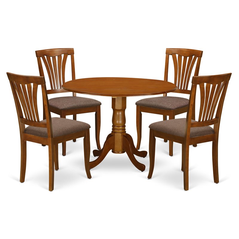 East West Furniture Dublin 5-piece Dining Set with Round Table in Saddle Brown