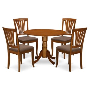 East West Furniture Dublin 5-piece Dining Set with Round Table in Saddle Brown