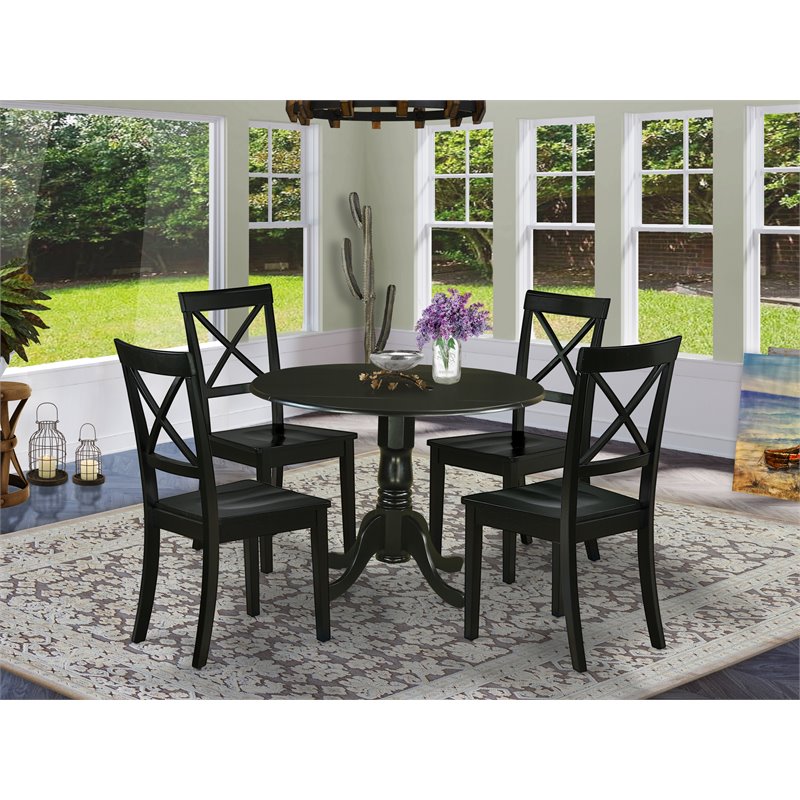 East West Furniture Dublin 5-piece Wood Dining Set with Round Table in Black