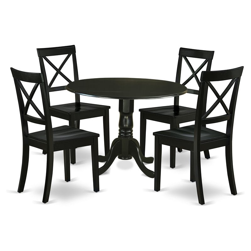 East West Furniture Dublin 5-piece Wood Dining Set with Round Table in Black